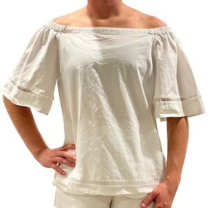 Lauren Ralph Lauren White Off The‎ Shoulder Top w/ Eyelet Trim Size M